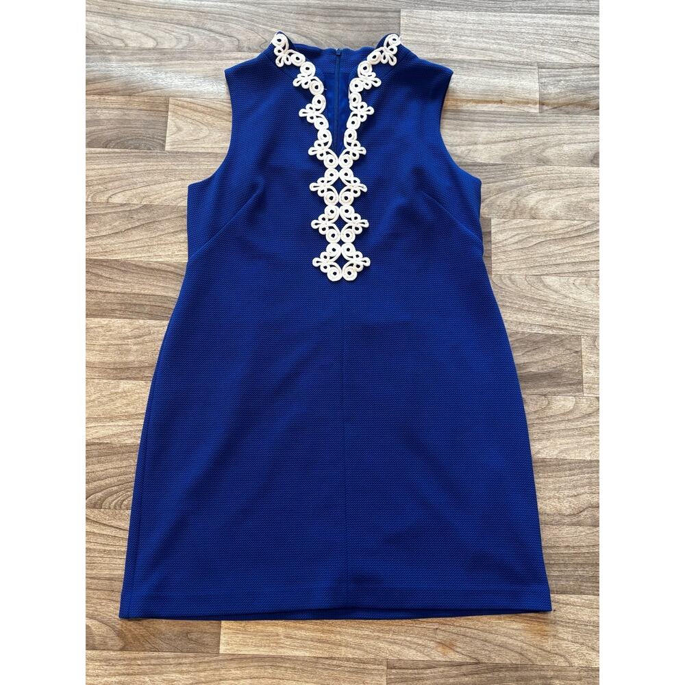 Jessica Howard 18 Navy White Applique High Neck Sleeveless Shift Dress Preppy